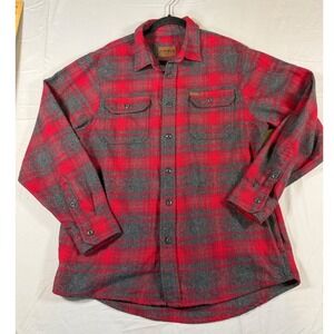 Orvis Men Red Grey Plaid Flannel Button Down Shirt Medium Classic Collection